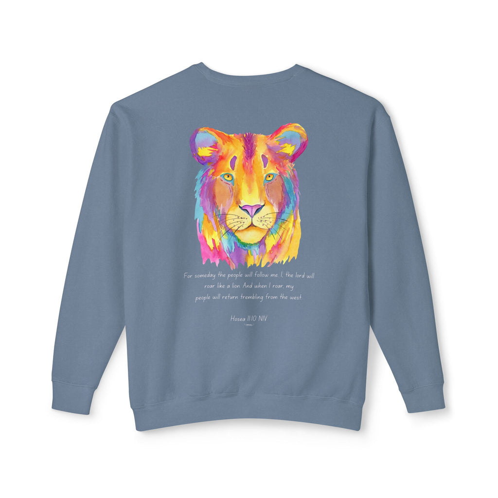 Vibrant Lion Unisex Lightweight Crewneck Sweatshirt - Colorful Animal Art