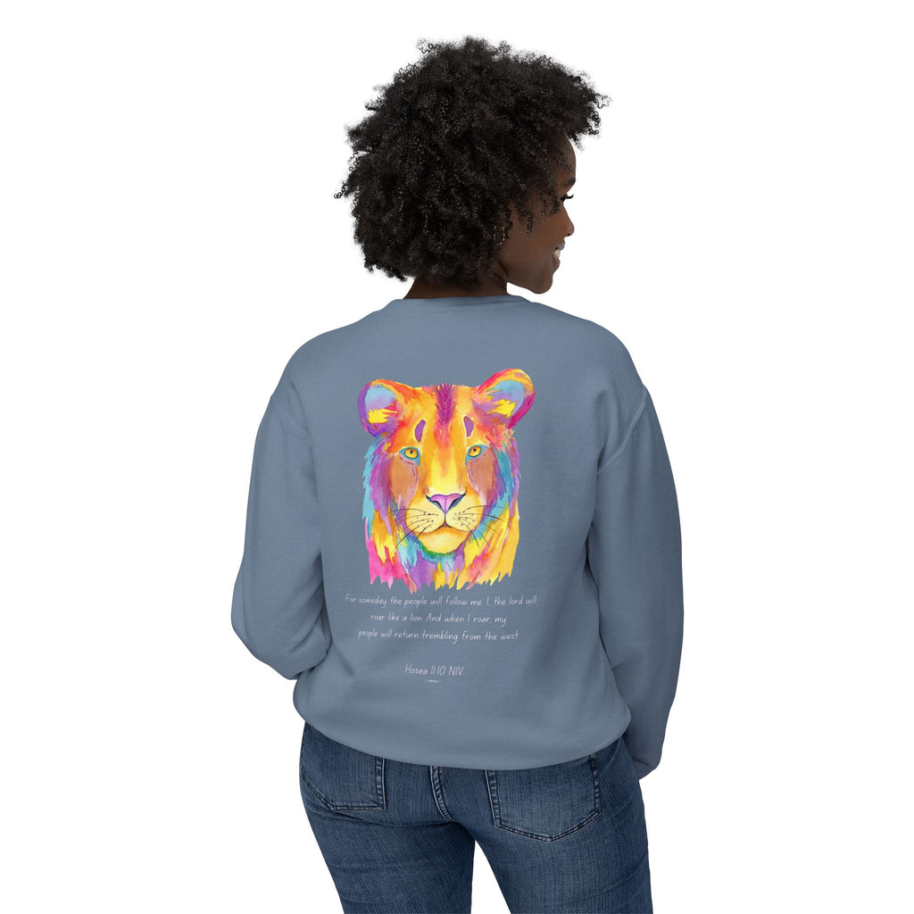 Vibrant Lion Unisex Lightweight Crewneck Sweatshirt - Colorful Animal Art