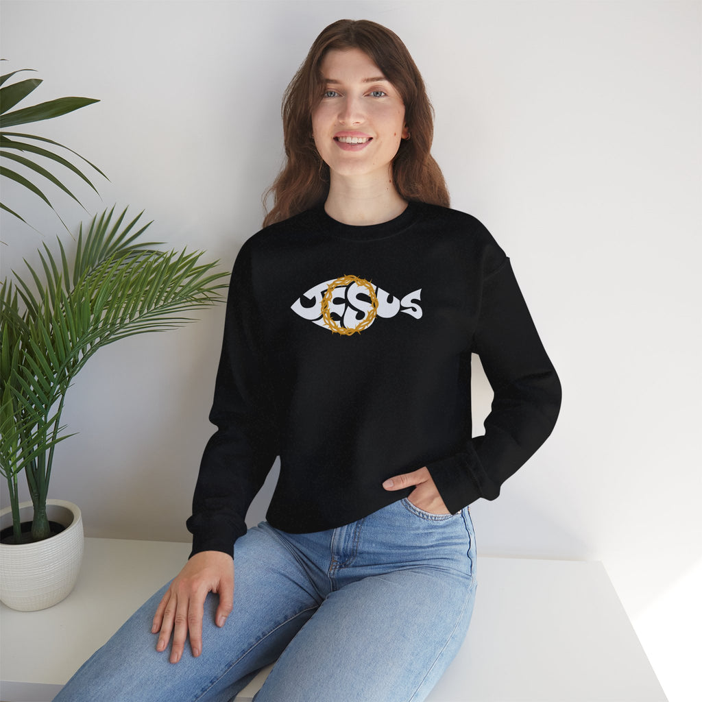 Jesus Fish - Cozy Crew neck Sweatshirt