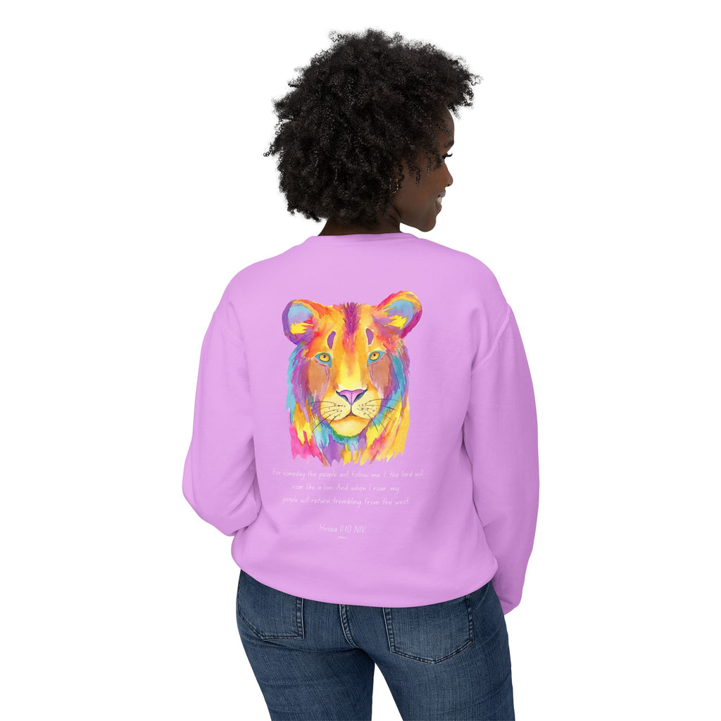 Vibrant Lion Unisex Lightweight Crewneck Sweatshirt - Colorful Animal Art