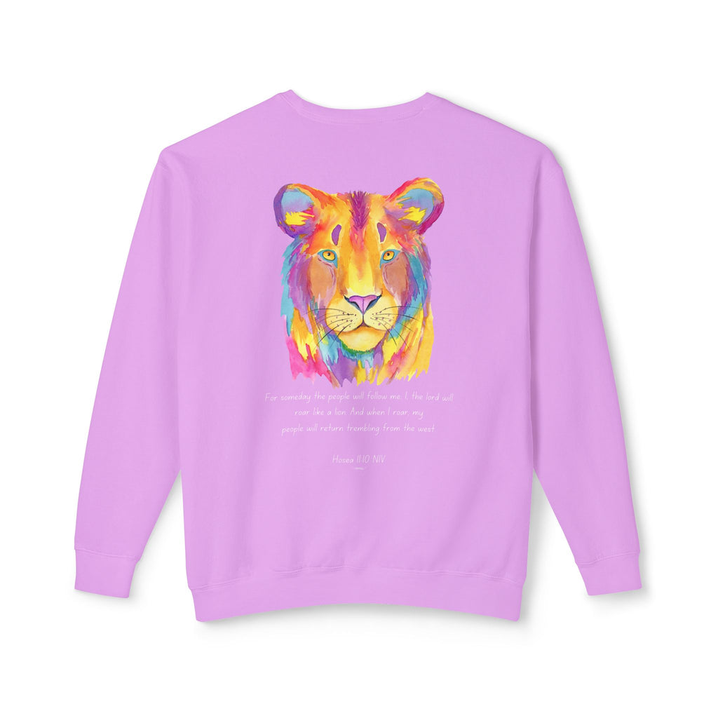 Vibrant Lion Unisex Lightweight Crewneck Sweatshirt - Colorful Animal Art